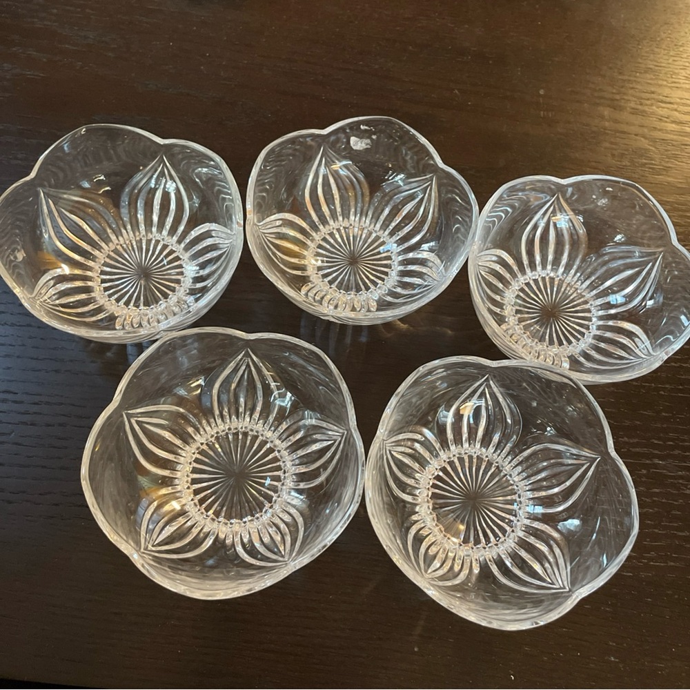 5 Vintage Cristal D’Arques Durand France Crystal Bowl Lotus Pattern.
